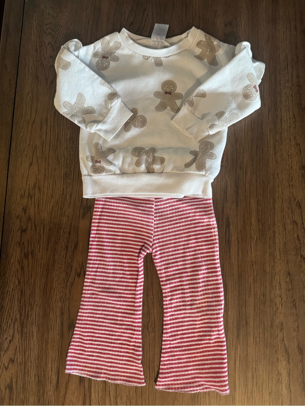 Kids Matching Set - White Gingerbread Top & red Striped Pants